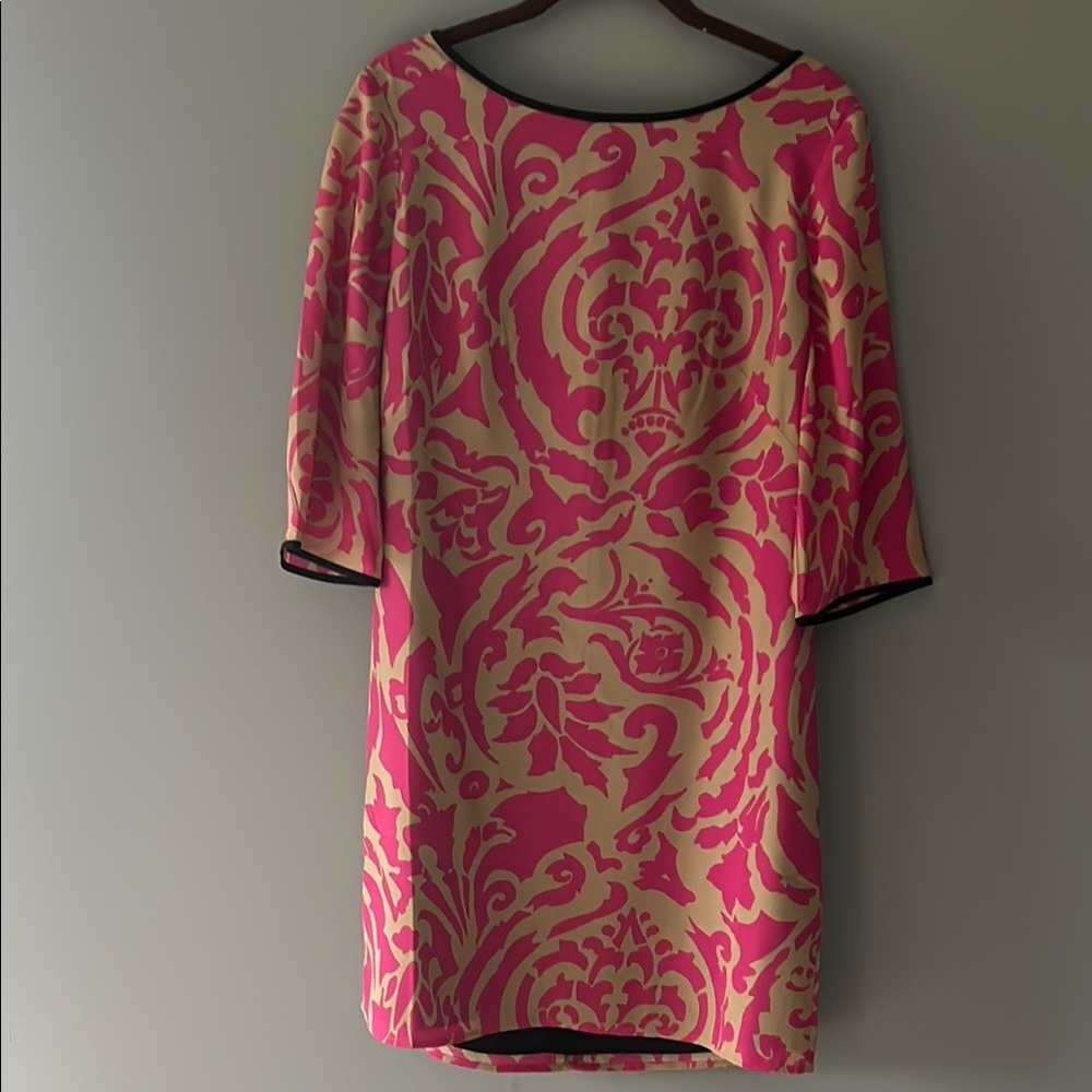 LOFT Pink and Gold Sheath Dress with Cuffed Sleeves
